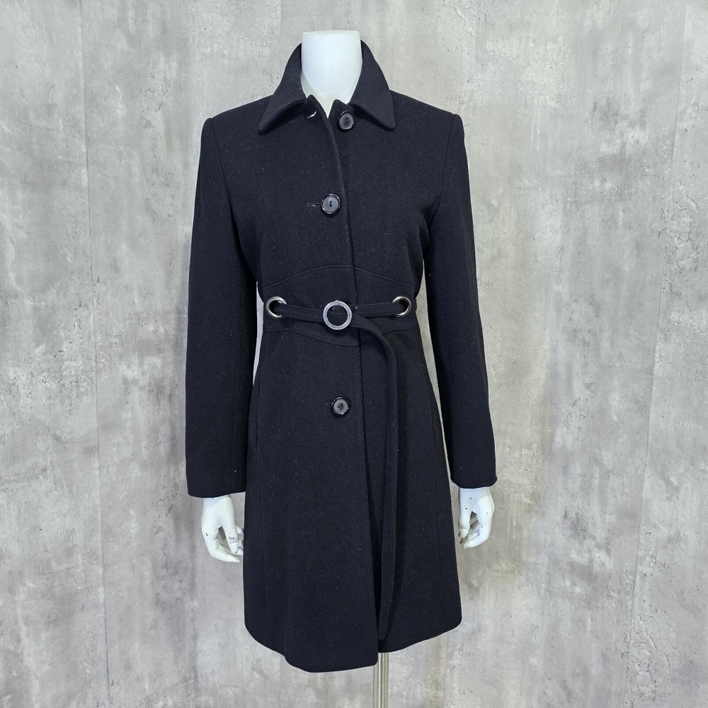 Via Spiga Womens 4 Black Cashmere Wool Blend O-ring Belted Pea Coat